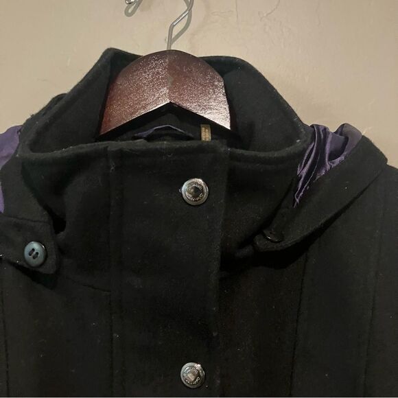Calvin Klein Black Winter Wool Blend Coat with Removable Hood Women's Size 6 - Picture 5 of 16